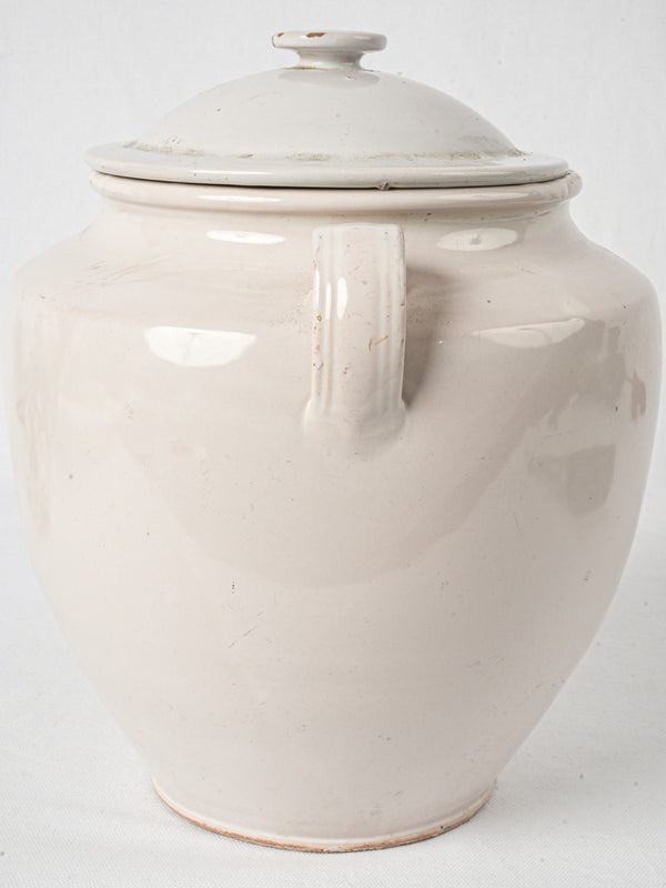 Antique white confit pots w/ cover - France 12¼"