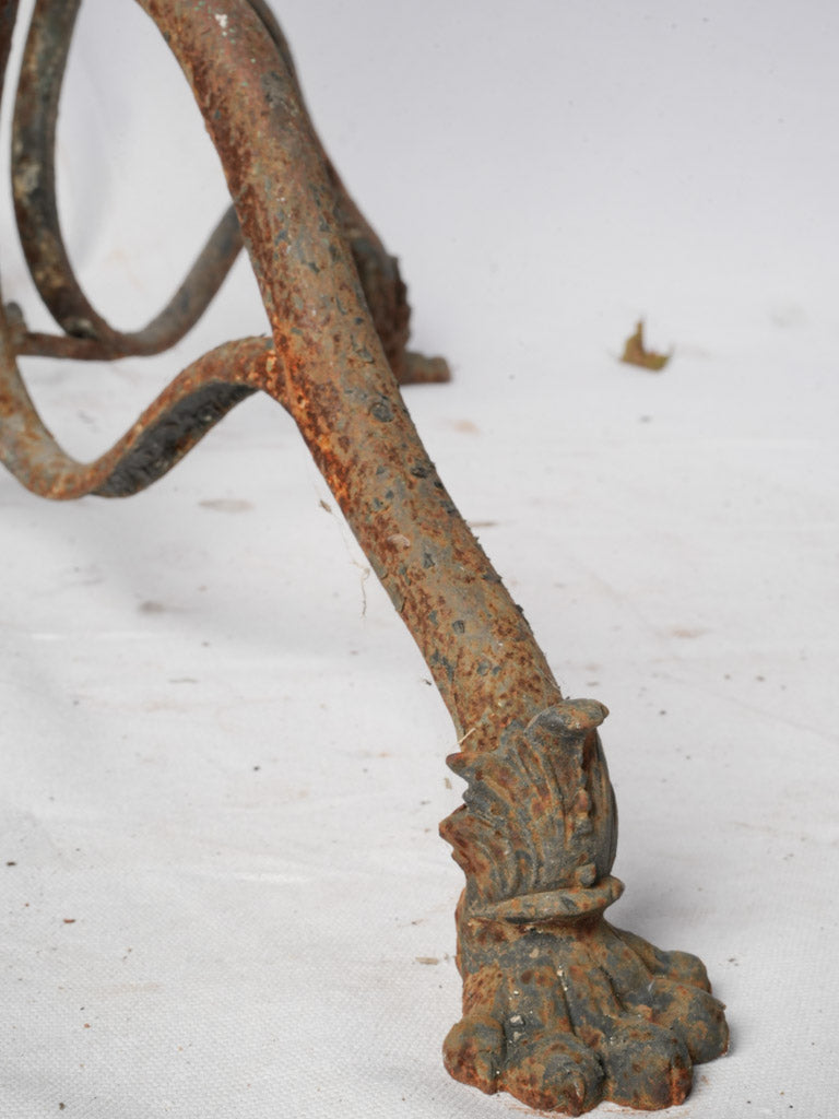 Late 19th Century French Arras Wrought and Cast Iron Outdoor Table w/ Scrolling Legs and Lion Paw Feet - 26" x 31"