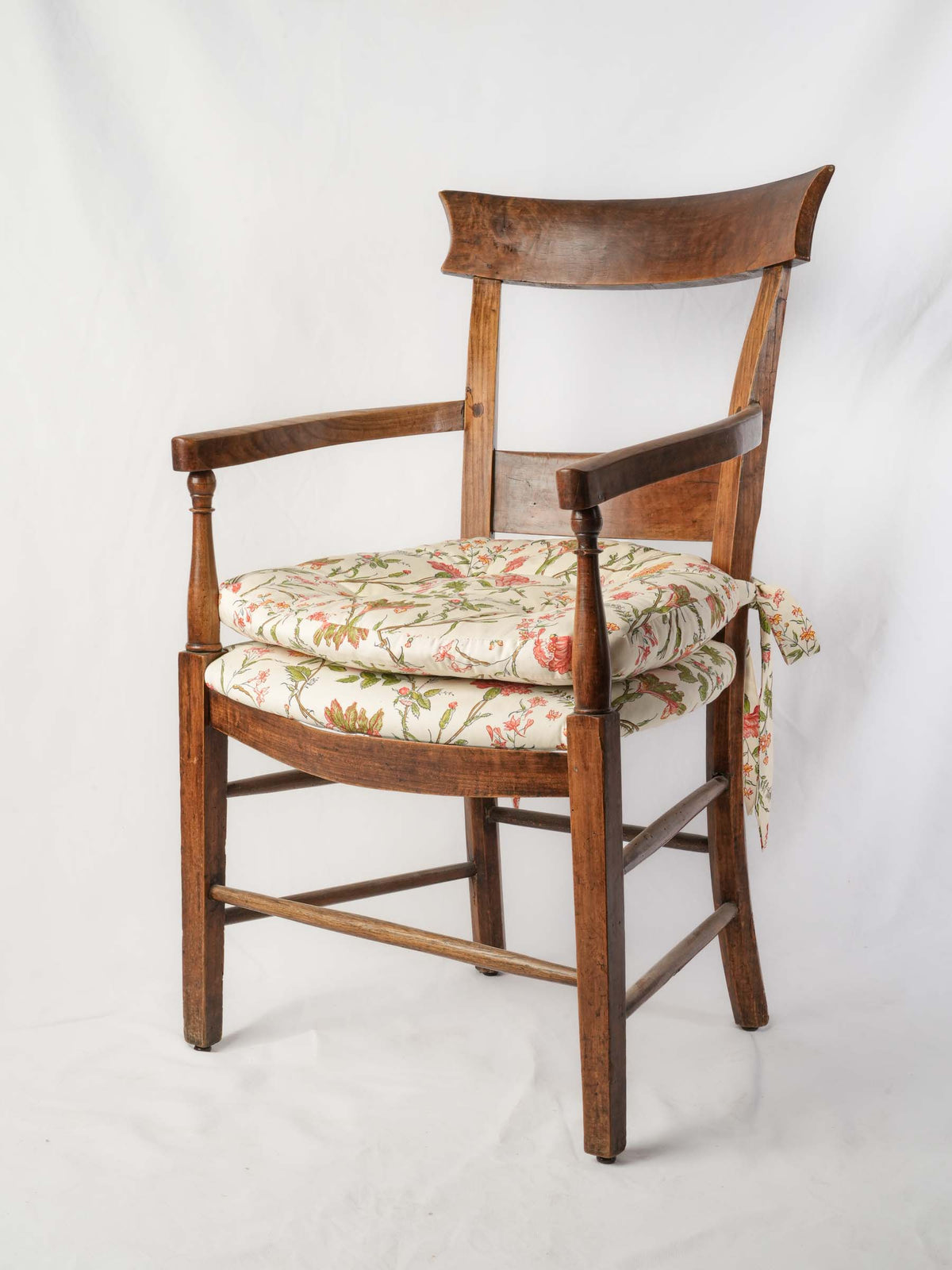 Small 19th-Century Provençal Walnut Armchair w/ Pierre Frey Cushions