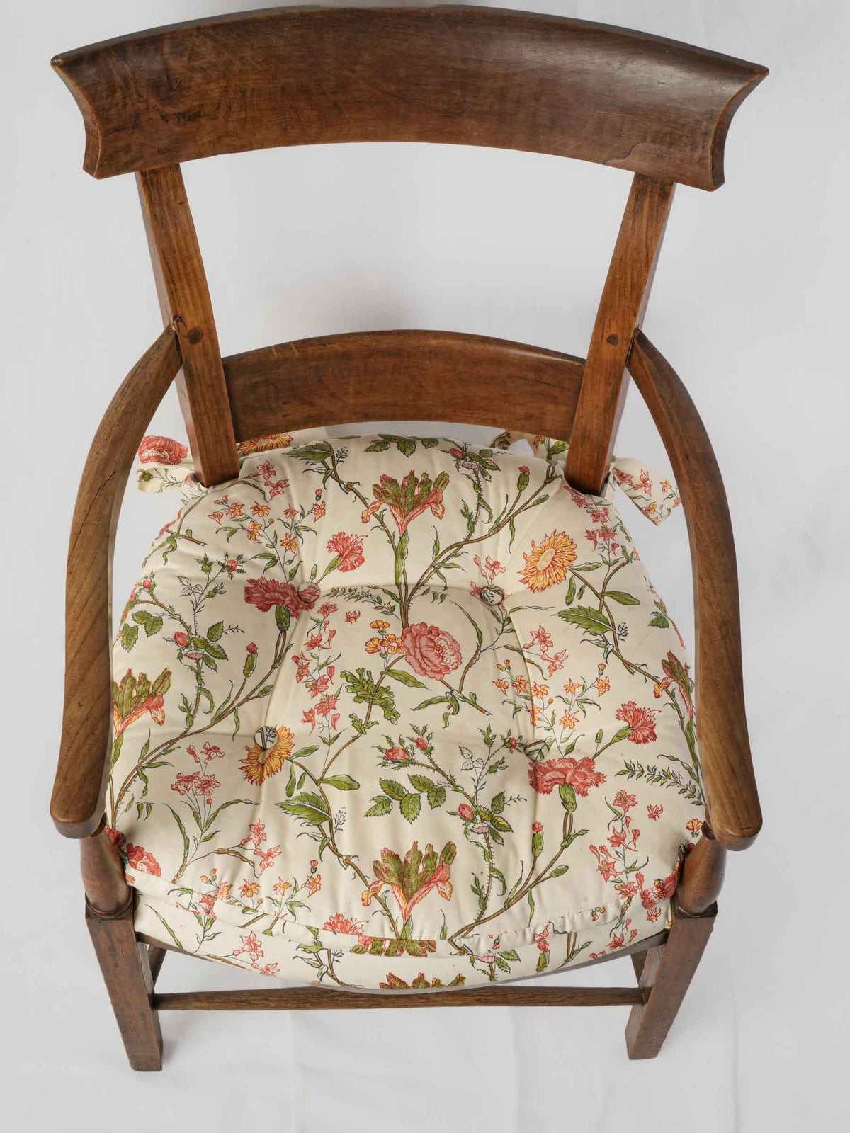 Small 19th-Century Provençal Walnut Armchair w/ Pierre Frey Cushions