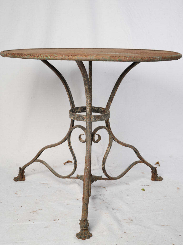 Late 19th Century French Arras Wrought and Cast Iron Outdoor Table w/ Scrolling Legs and Lion Paw Feet - 26" x 31"