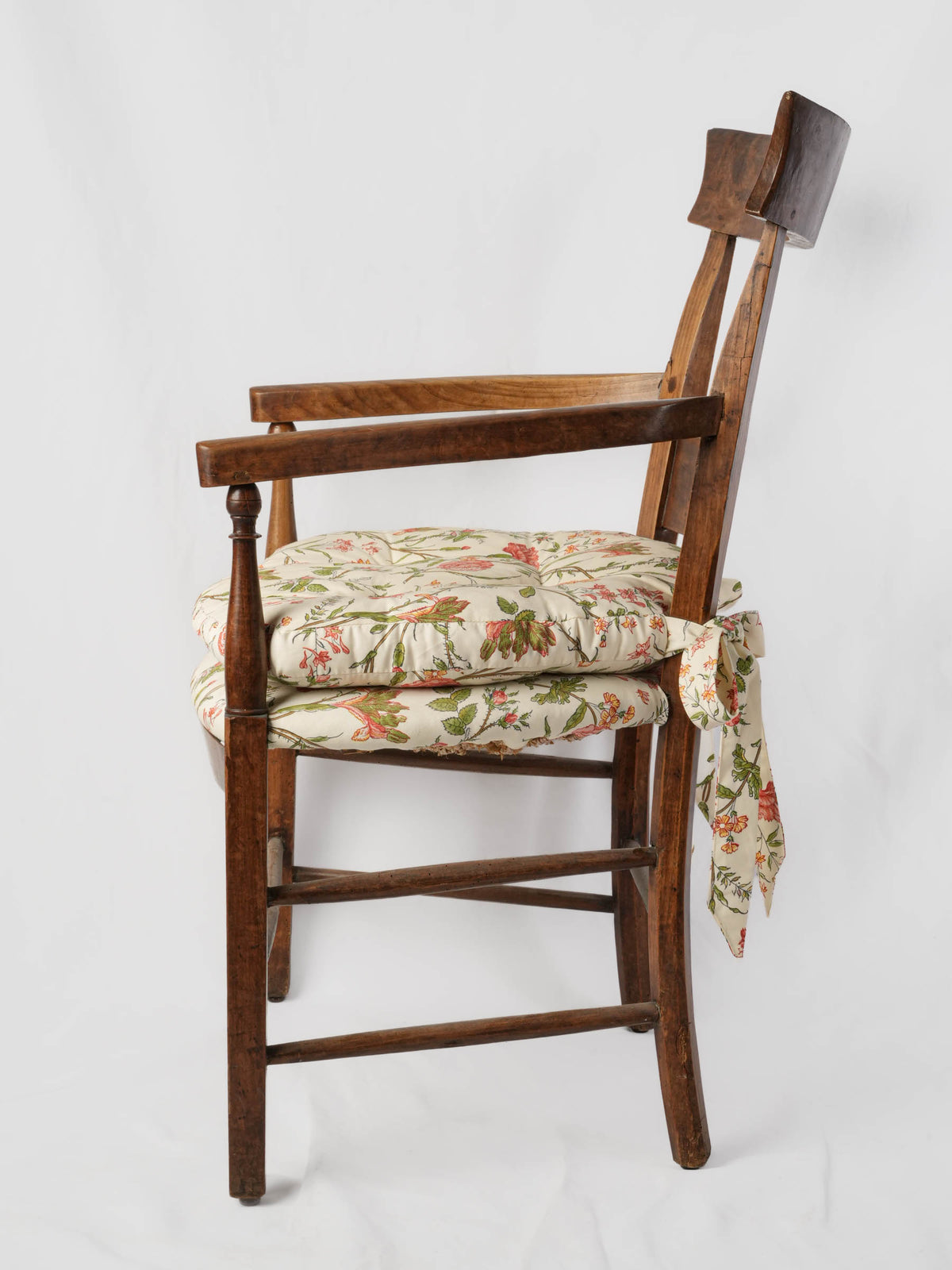 Small 19th-Century Provençal Walnut Armchair w/ Pierre Frey Cushions