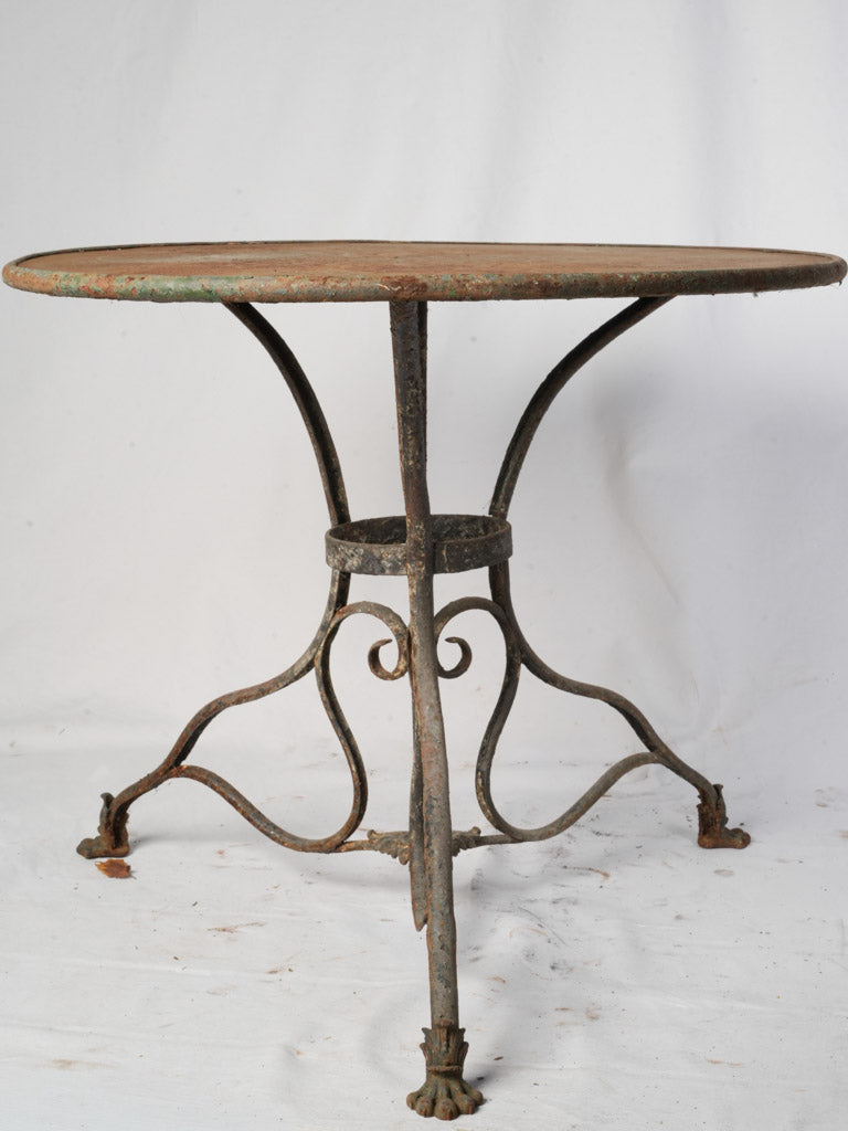 Late 19th Century French Arras Wrought and Cast Iron Outdoor Table w/ Scrolling Legs and Lion Paw Feet - 26" x 31"