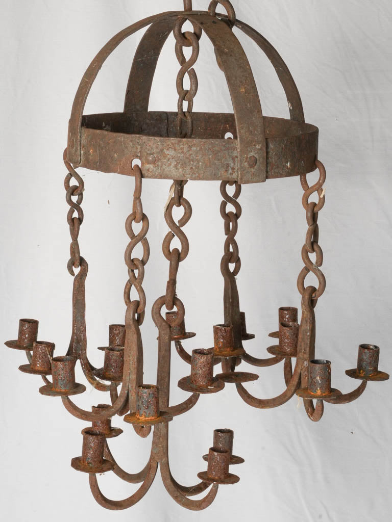 Antique French Wrought Iron Chandelier (Repurposed Butcher's Crown) - 30"