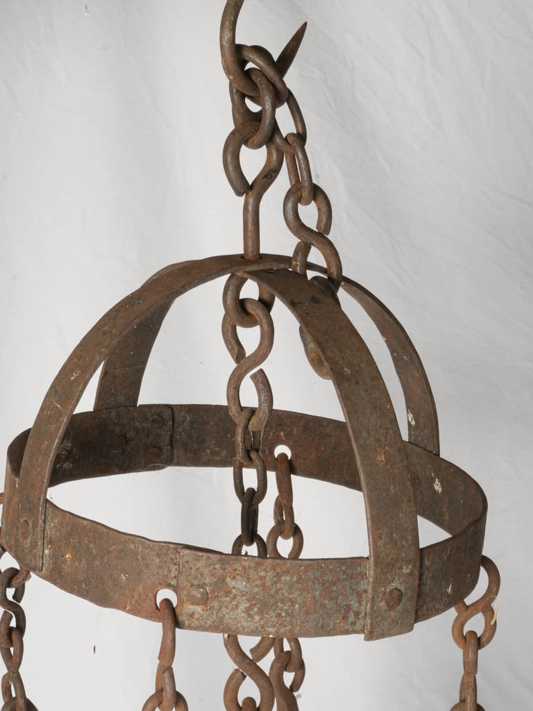Antique French Wrought Iron Chandelier (Repurposed Butcher's Crown) - 30"