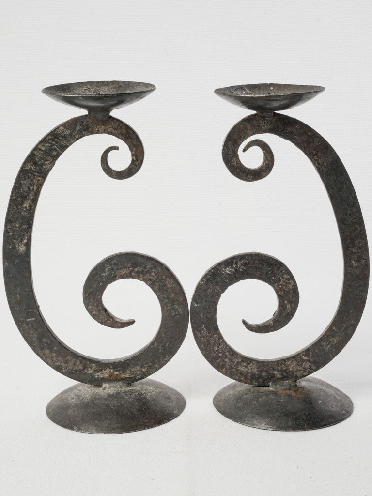 Petite wrought iron candle holder pair