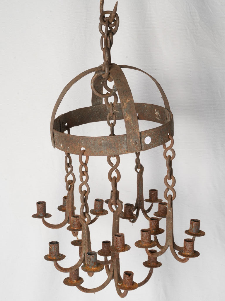 Antique French Wrought Iron Chandelier (Repurposed Butcher's Crown) - 30"
