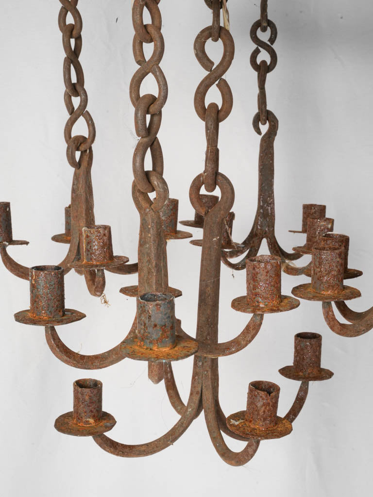 Antique French Wrought Iron Chandelier (Repurposed Butcher's Crown) - 30"