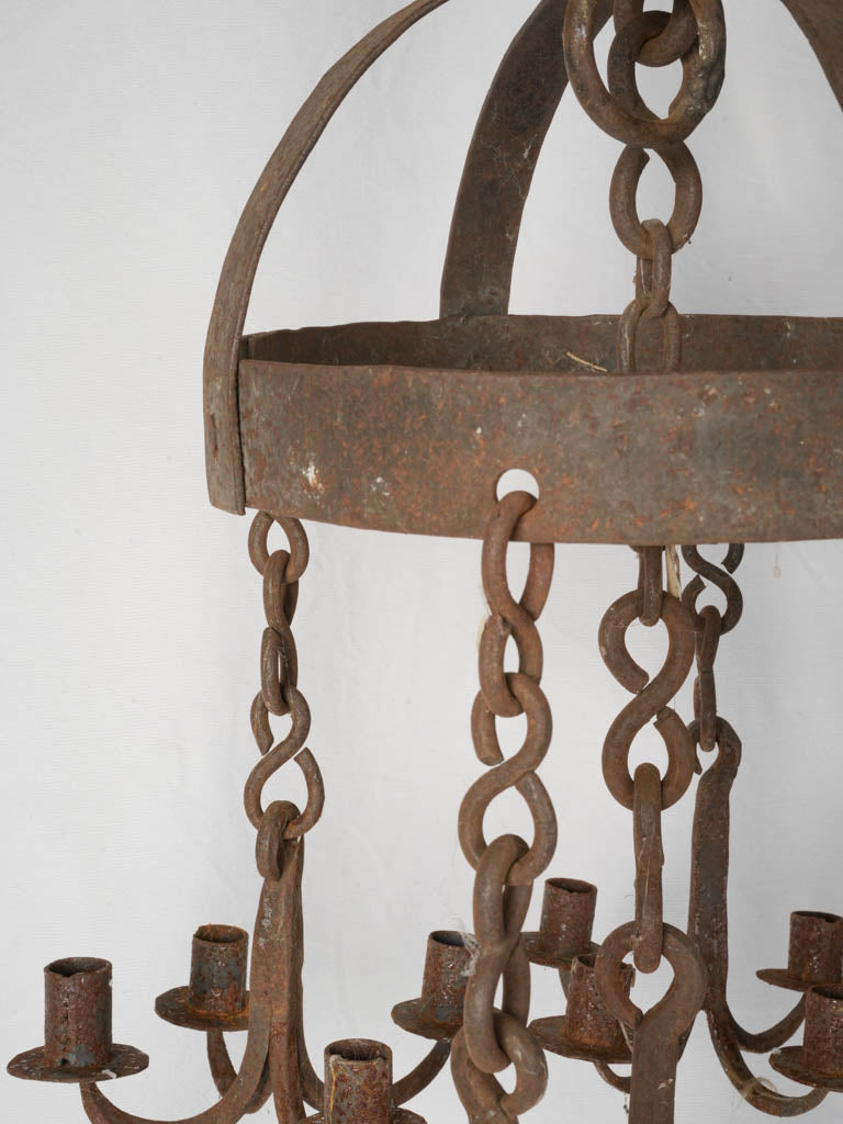 Antique French Wrought Iron Chandelier (Repurposed Butcher's Crown) - 30"