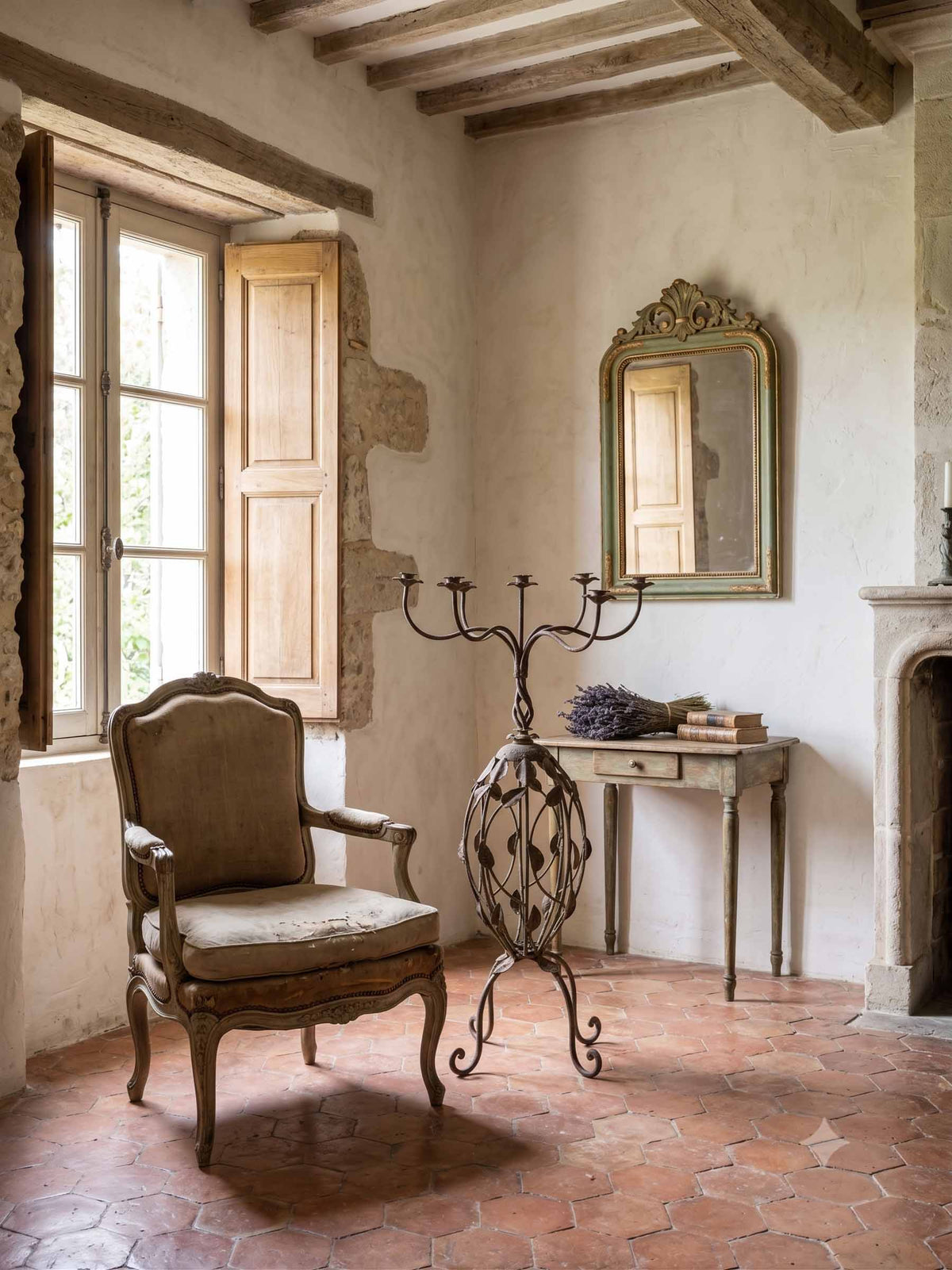 Early to Mid-20th-Century Hand-Forged Iron Floor-Standing Candelabrum - 40¼"