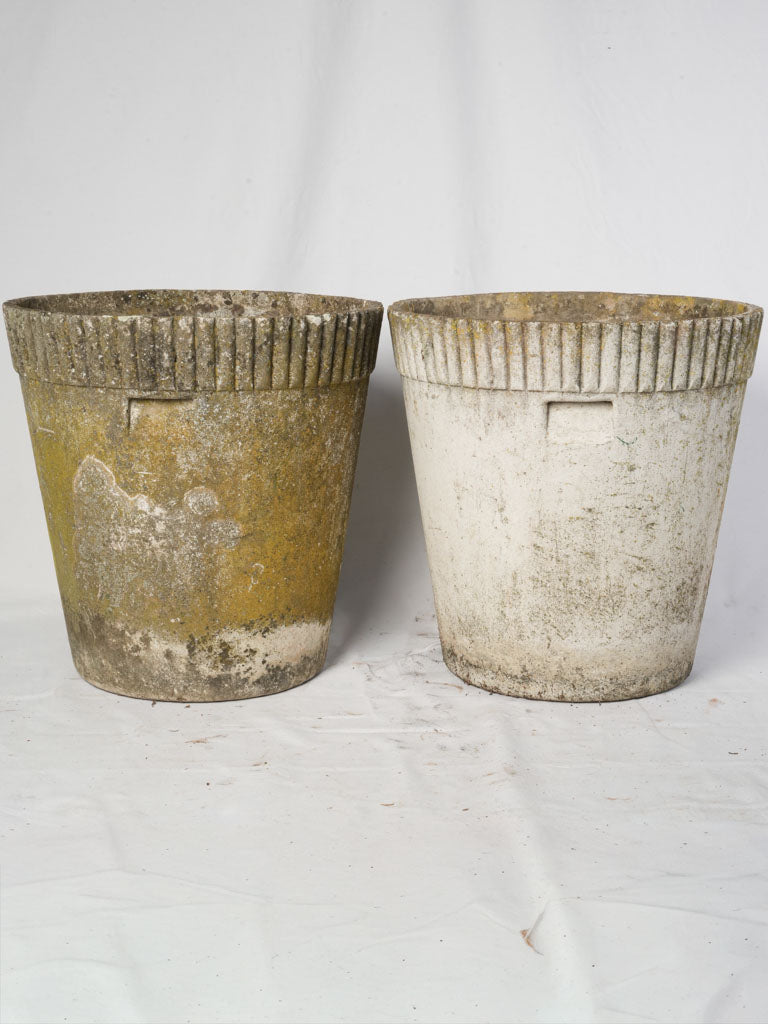 Weathered lichen-rich outdoor vessels