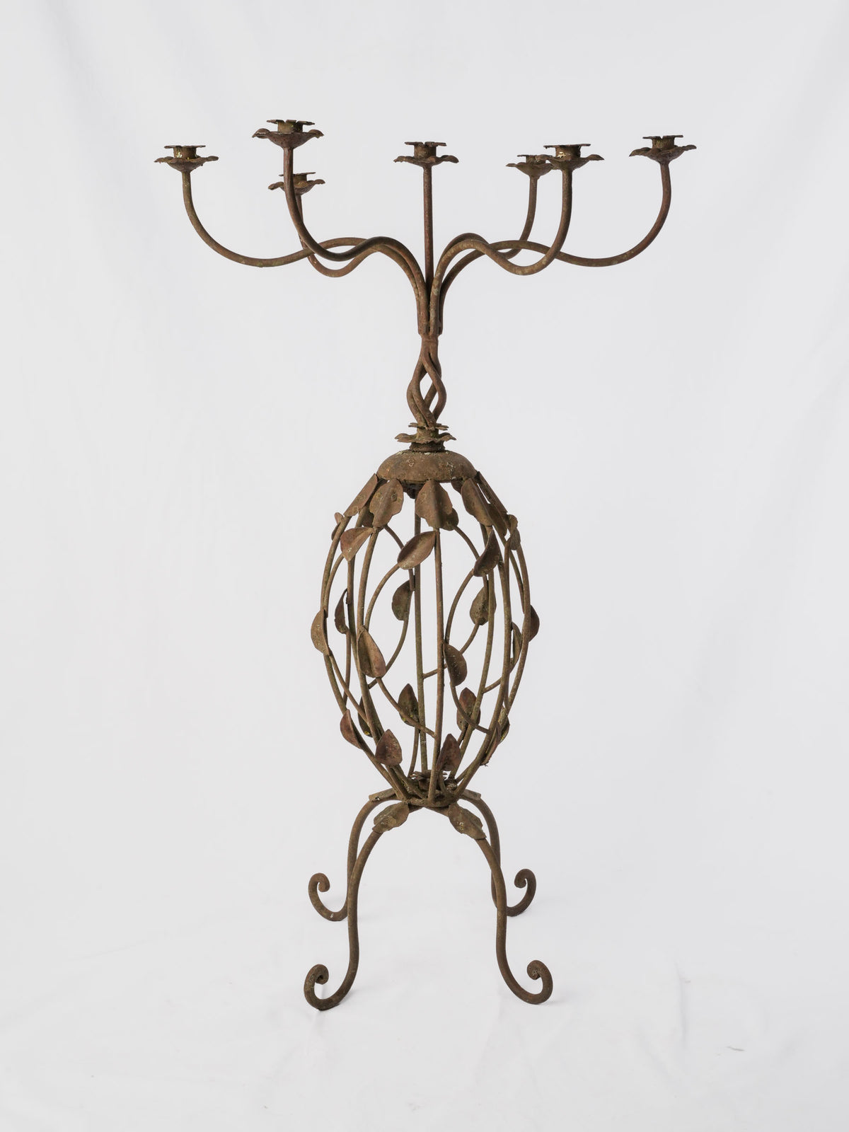 Early to Mid-20th-Century Hand-Forged Iron Floor-Standing Candelabrum - 40¼"