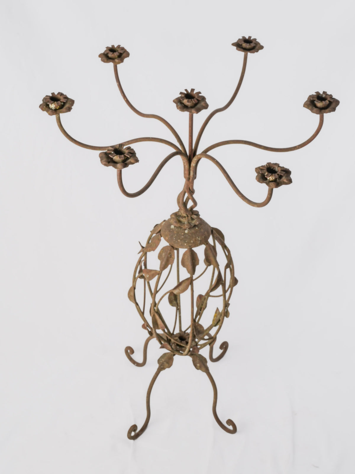 Early to Mid-20th-Century Hand-Forged Iron Floor-Standing Candelabrum - 40¼"