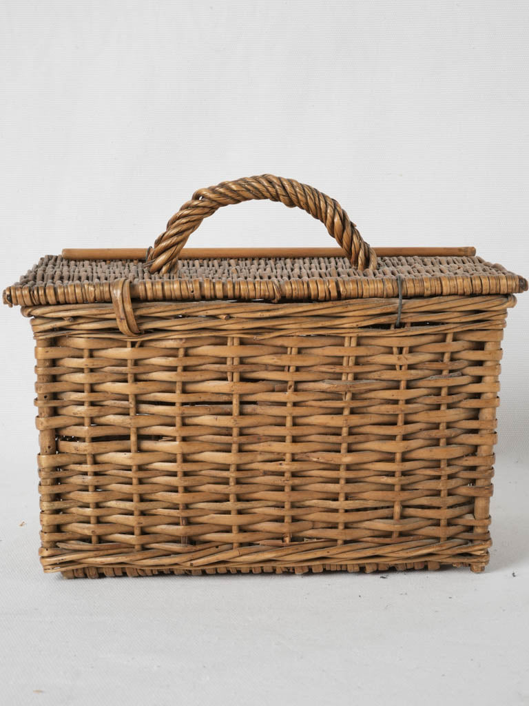 Weathered woven French school basket