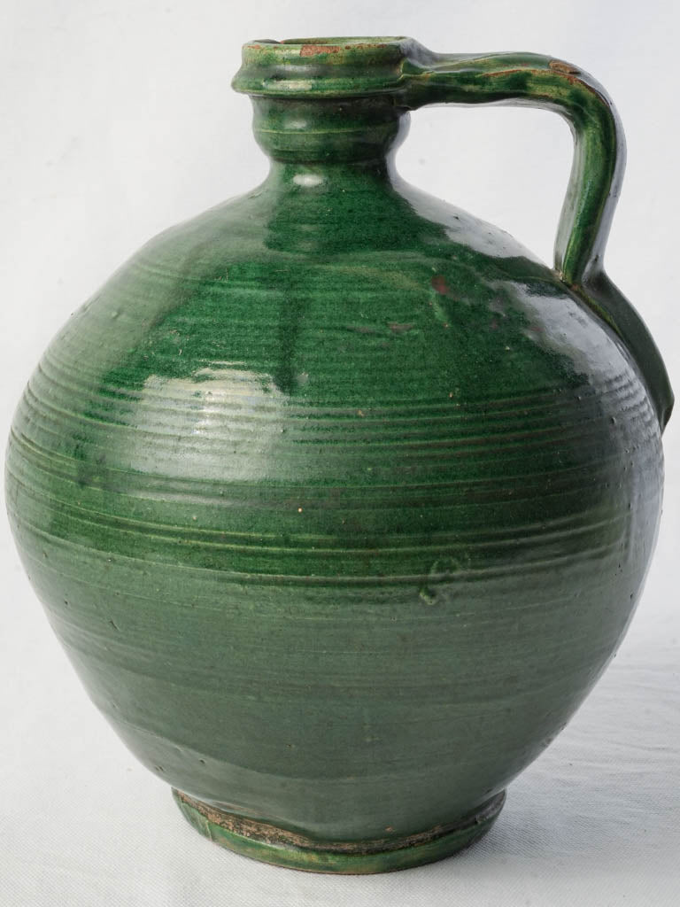 Antique Deep Green Glazed Wine or Water Jug - 12½"