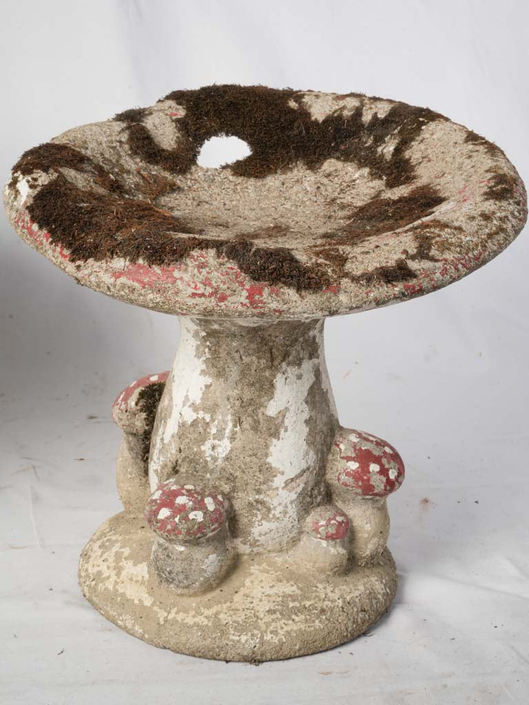Pair of Mid-20th Century French Concrete Mushroom Garden Stools w/ Moss Patina - 21¼"