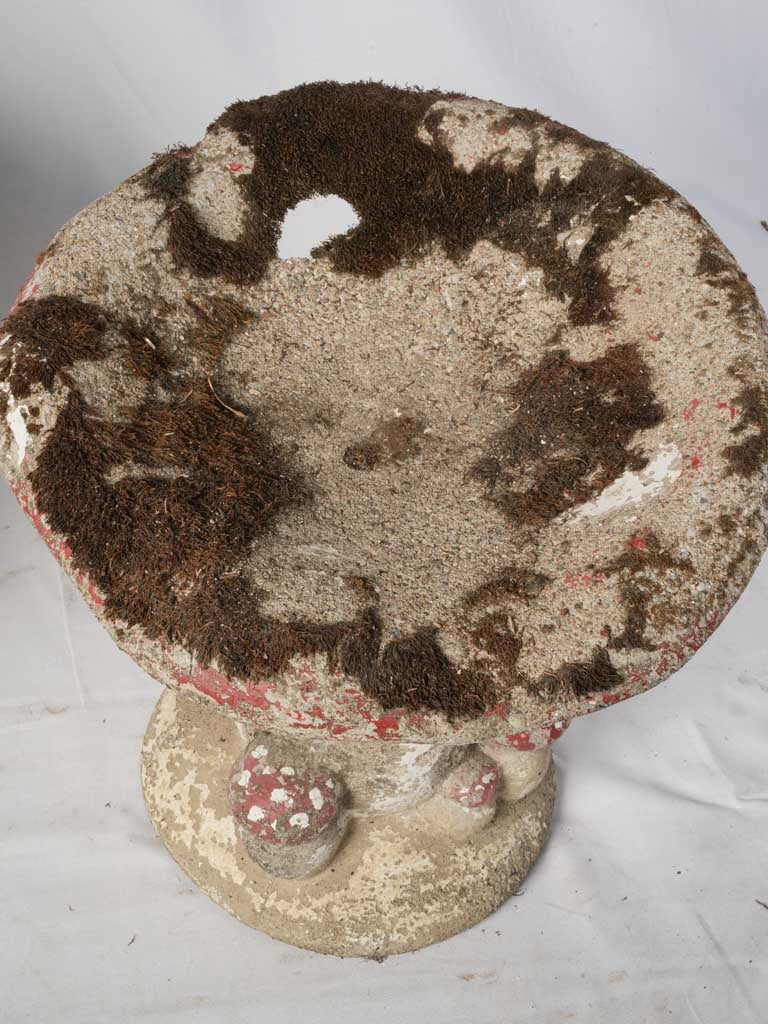 Pair of Mid-20th Century French Concrete Mushroom Garden Stools w/ Moss Patina - 21¼"