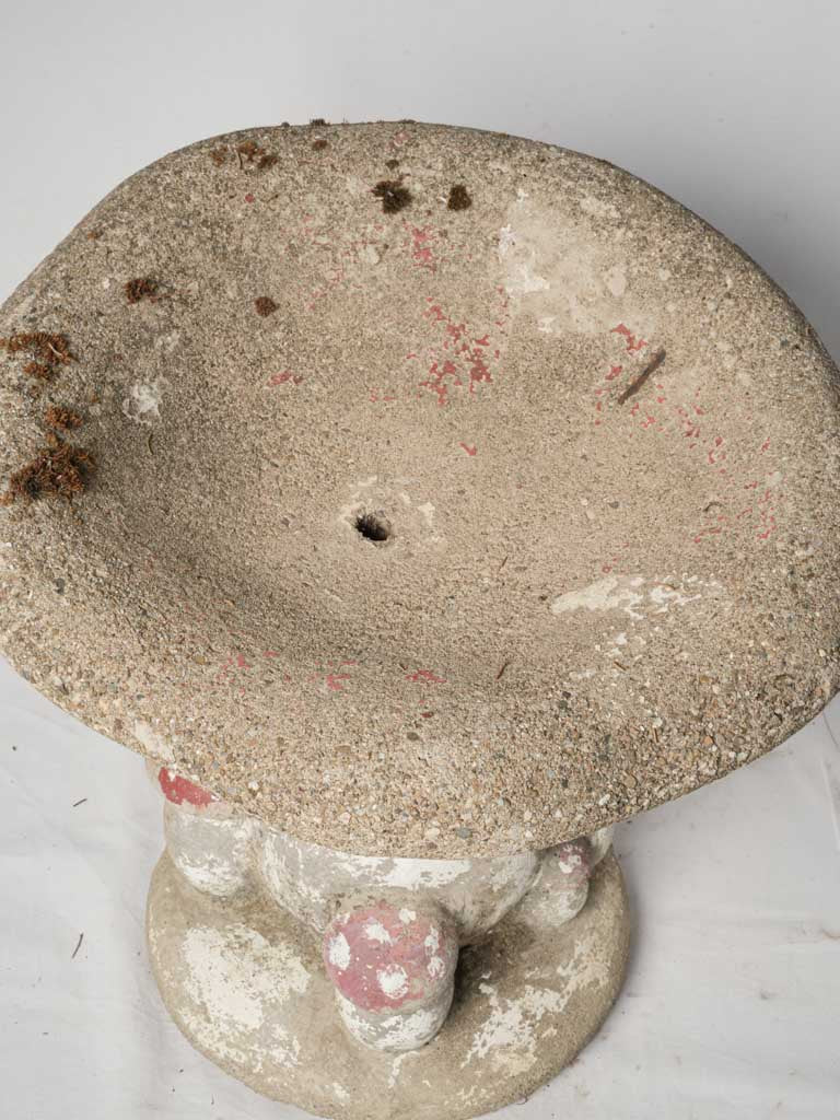 Pair of Mid-20th Century French Concrete Mushroom Garden Stools w/ Moss Patina - 21¼"