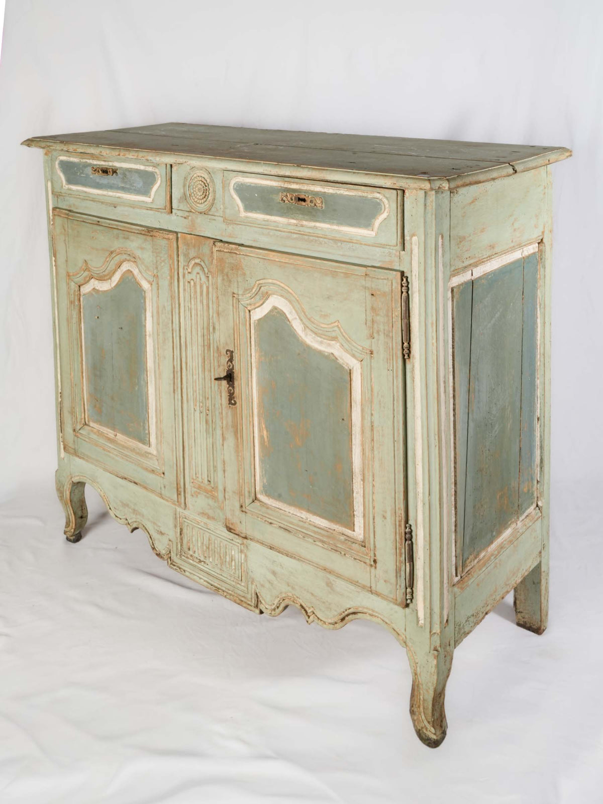 19th-Century Tall French Oak Buffet w/ Aged Celadon Patina - 45¾" x 52¾"
