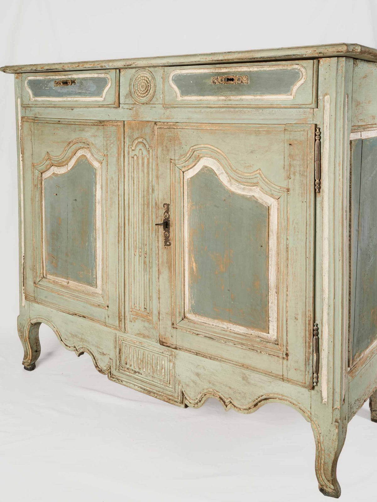 19th-Century Tall French Oak Buffet w/ Aged Celadon Patina - 45¾" x 52¾"