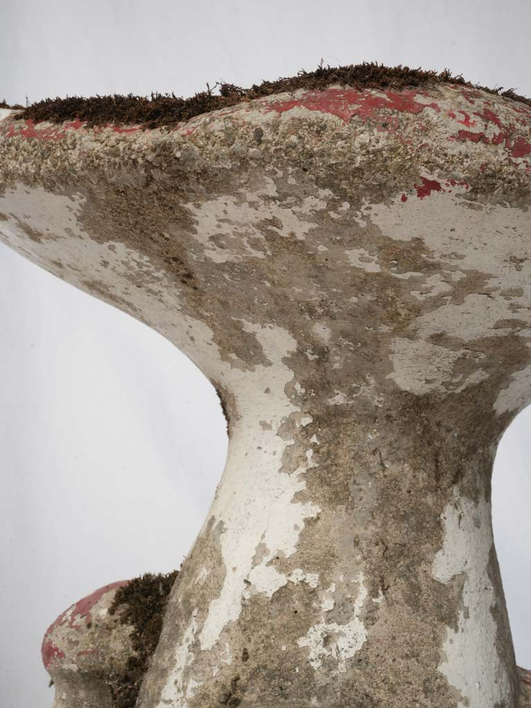 Pair of Mid-20th Century French Concrete Mushroom Garden Stools w/ Moss Patina - 21¼"