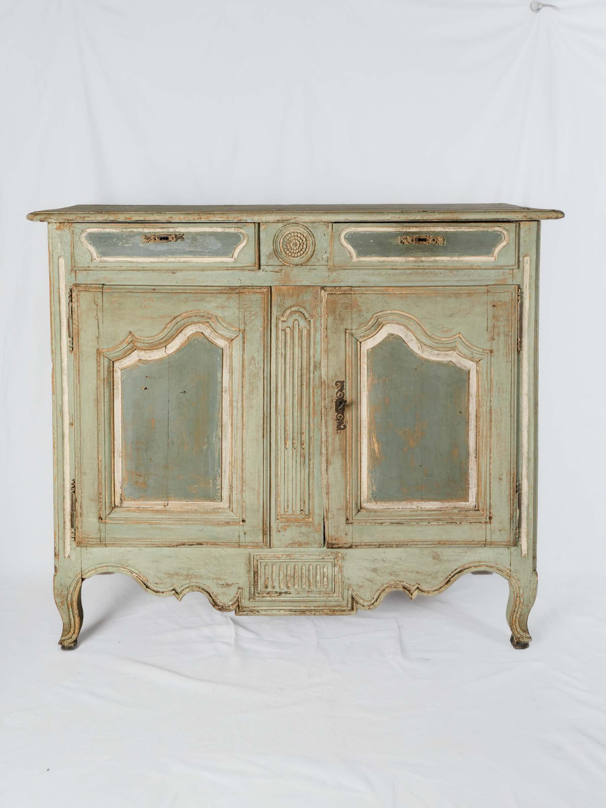19th-Century Tall French Oak Buffet w/ Aged Celadon Patina - 45¾" x 52¾"