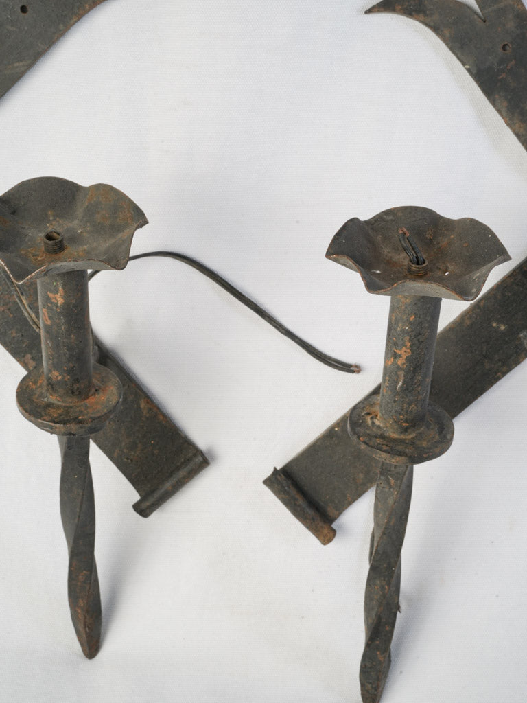 Sculptural wrought iron light fixtures  