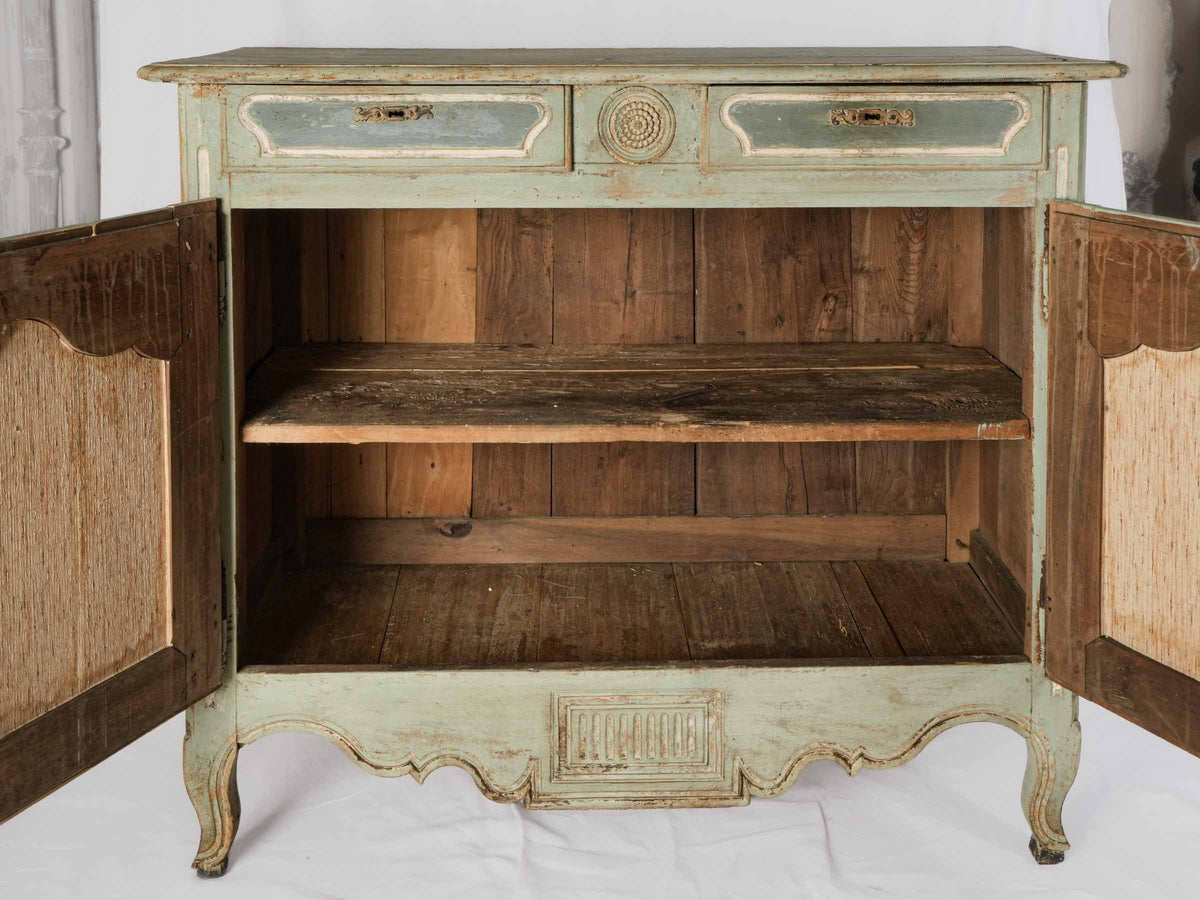 19th-Century Tall French Oak Buffet w/ Aged Celadon Patina - 45¾" x 52¾"