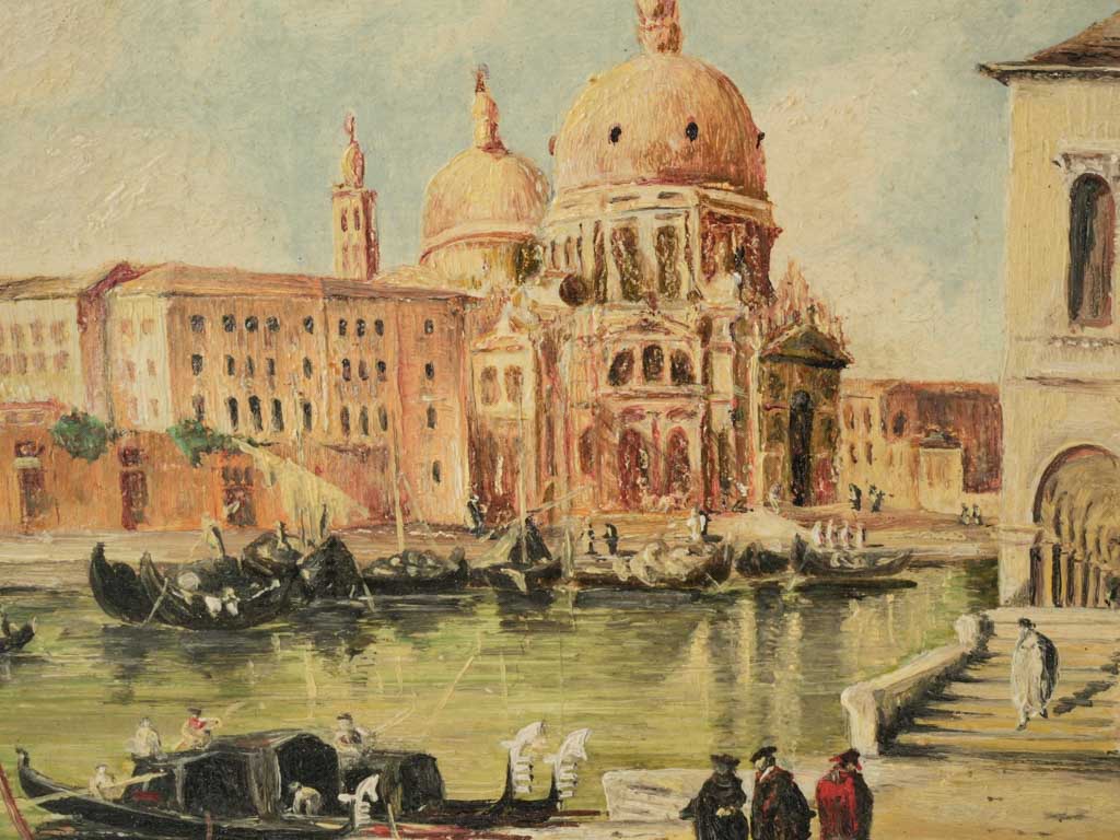 Colorful waterfront gondola scene art  