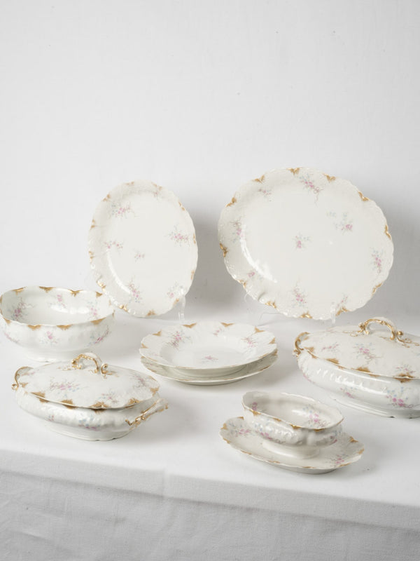Large set of antique French rose & gilt Limoges dining service - W G & Cie