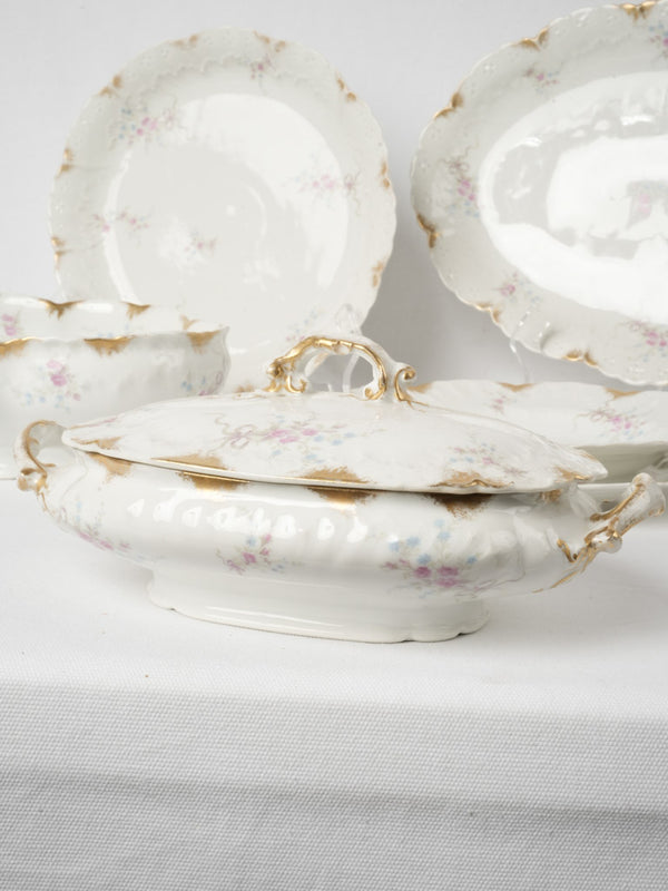 Large set of antique French rose & gilt Limoges dining service - W G & Cie