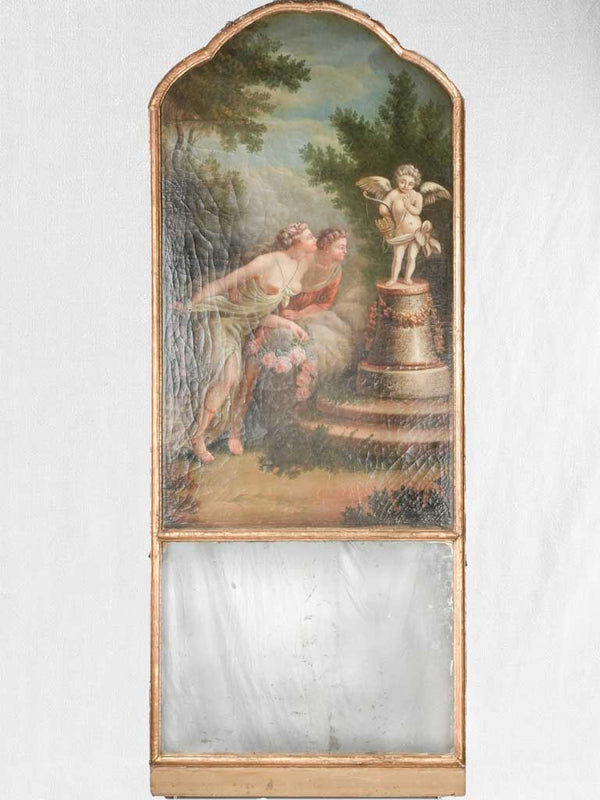 Antique nymph-painted Trumeau mirror