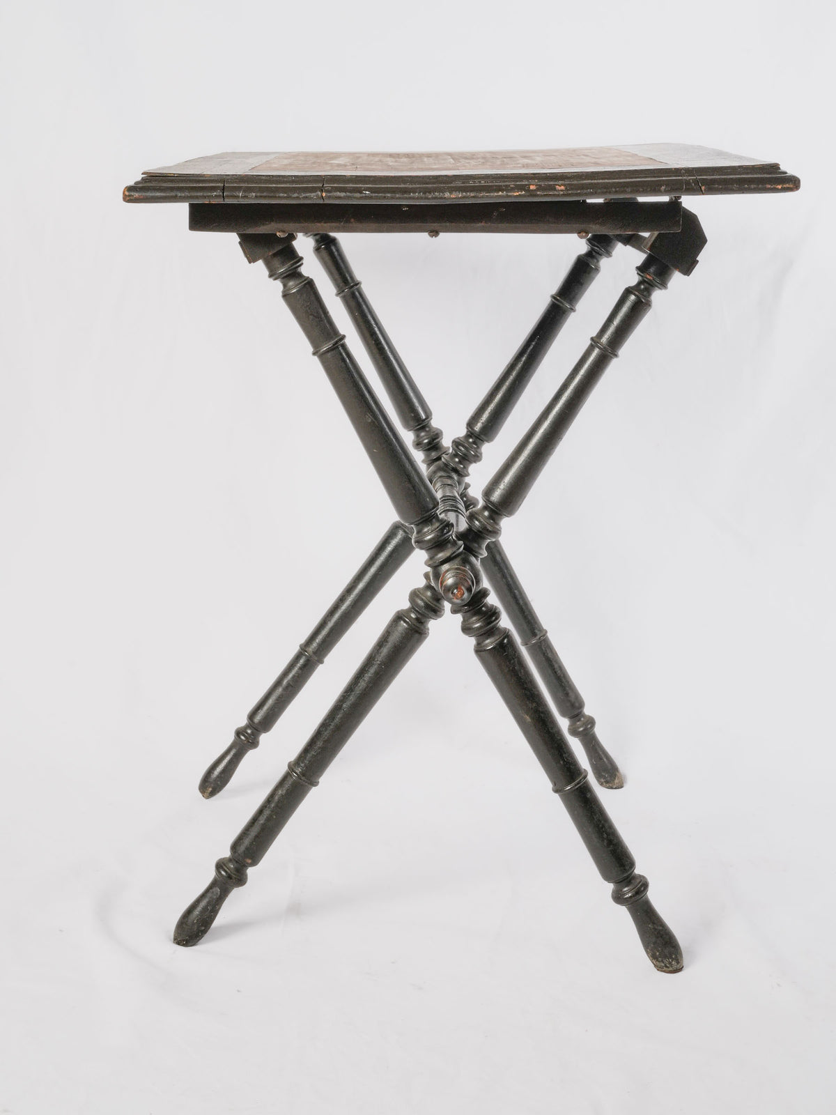 Small Napoleon III Blackened Wood Folding Campaign-Style Table - 29¼" x 28¼"