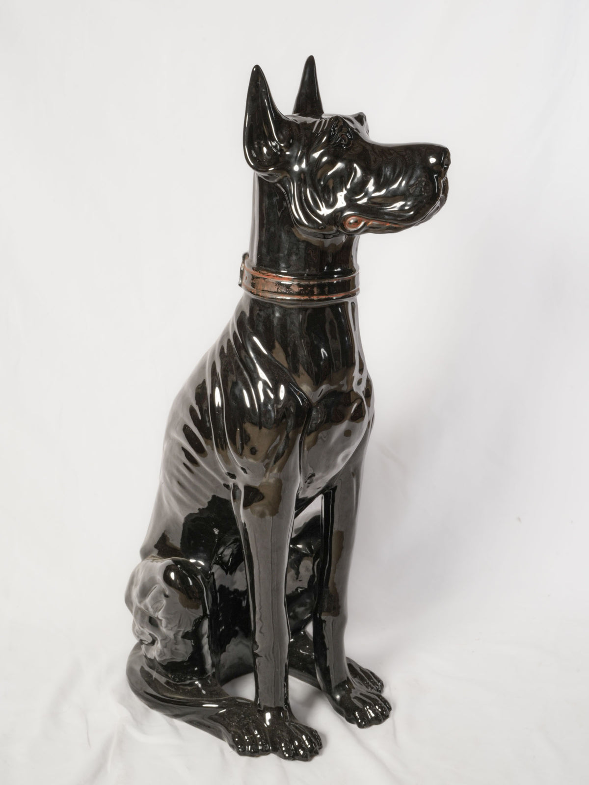Striking 1970s Italian Glazed Ceramic Sculpture of a Big Dog- 40¼"