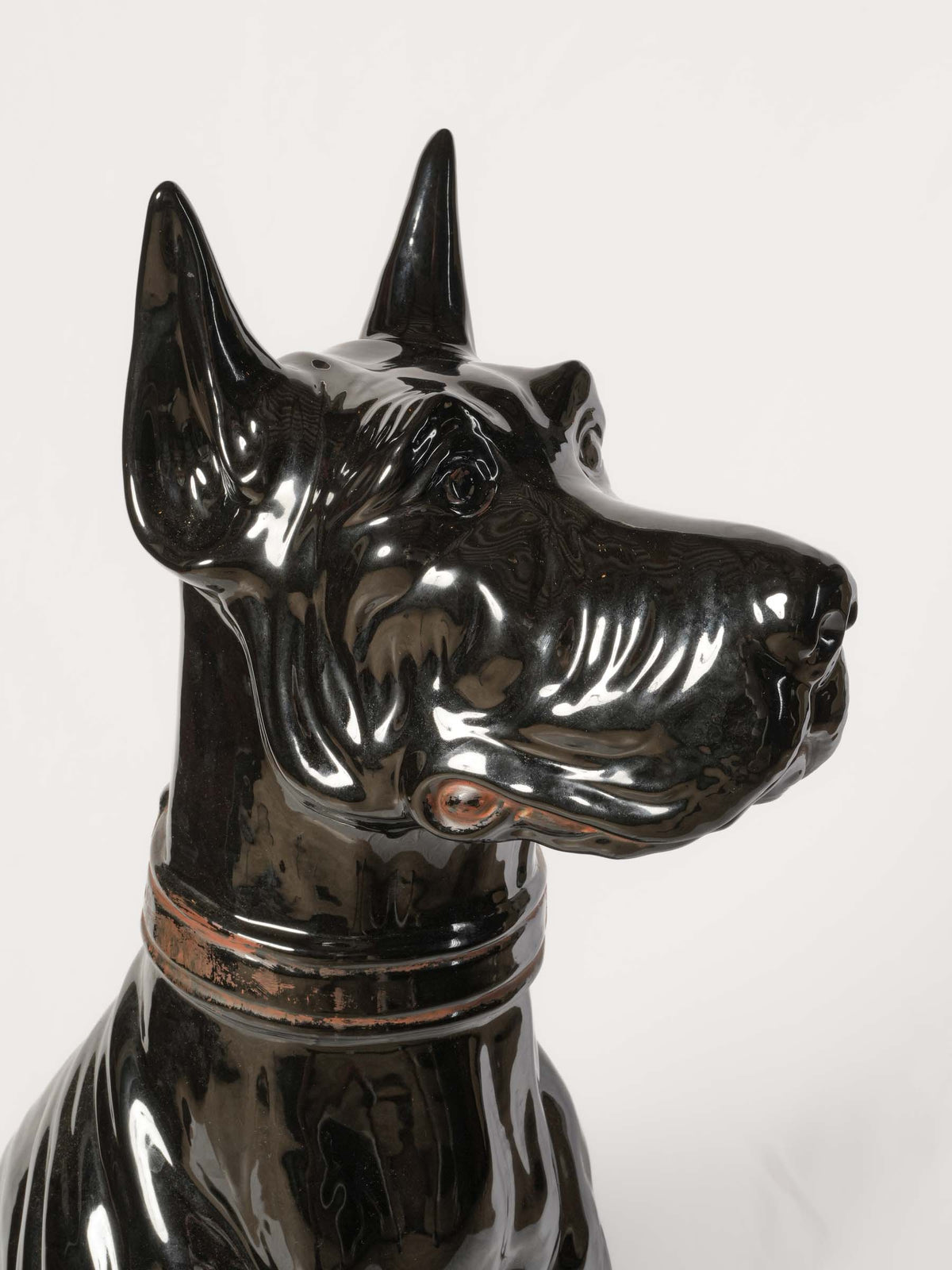 Striking 1970s Italian Glazed Ceramic Sculpture of a Big Dog- 40¼"