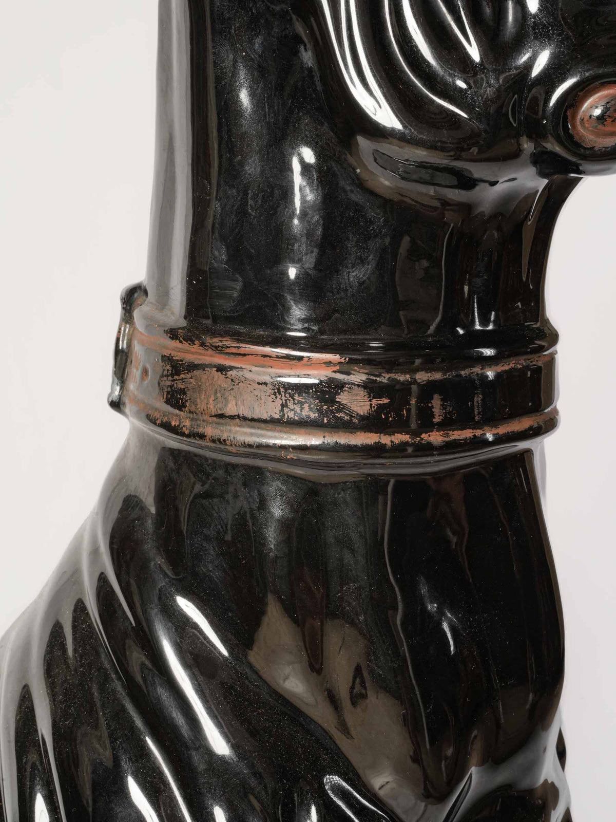 Striking 1970s Italian Glazed Ceramic Sculpture of a Big Dog- 40¼"