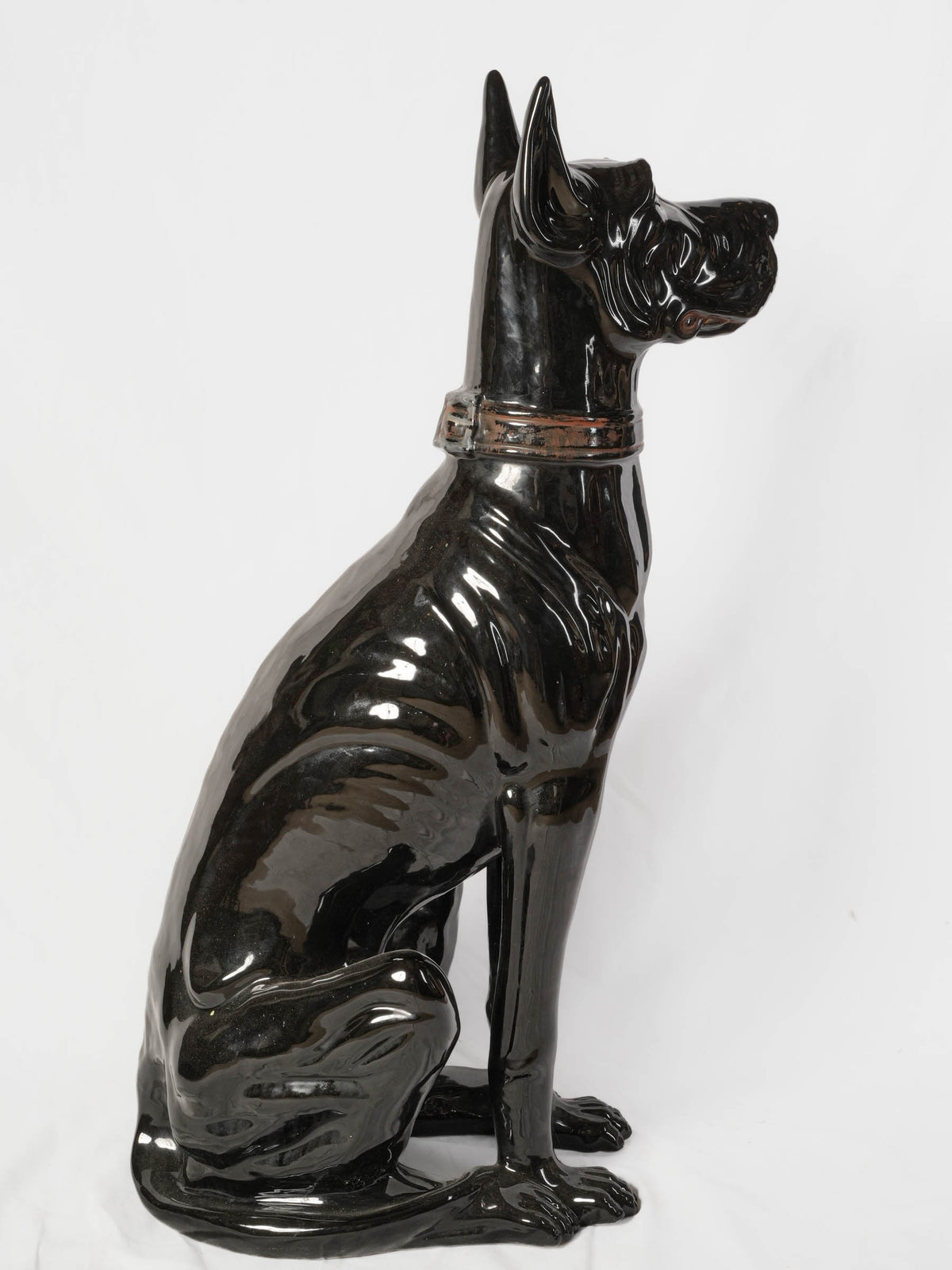 Striking 1970s Italian Glazed Ceramic Sculpture of a Big Dog- 40¼"