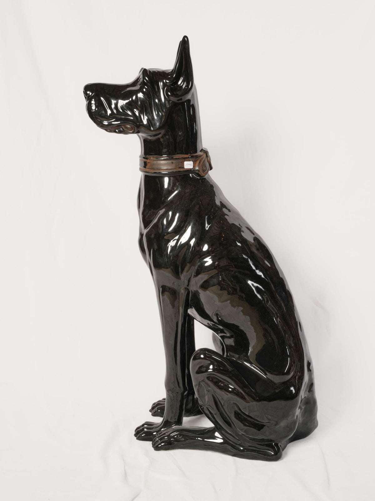 Striking 1970s Italian Glazed Ceramic Sculpture of a Big Dog- 40¼"