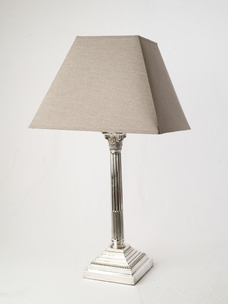 Chic Edwardian Silver-Plated Corinthian Column Table Lamp - 30"