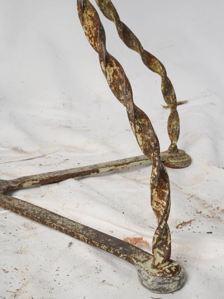 Late 19th Century French Wrought Iron Garden Guéridon w/ Twisted Legs and White Marble Top - 28¾"