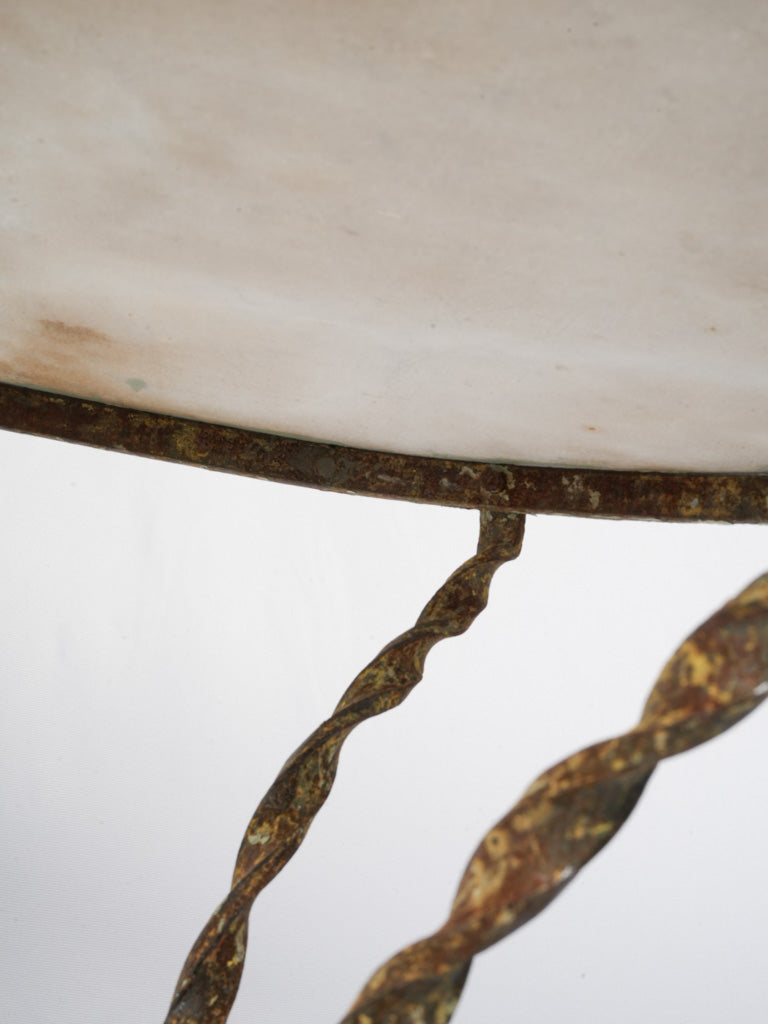 Late 19th Century French Wrought Iron Garden Guéridon w/ Twisted Legs and White Marble Top - 28¾"
