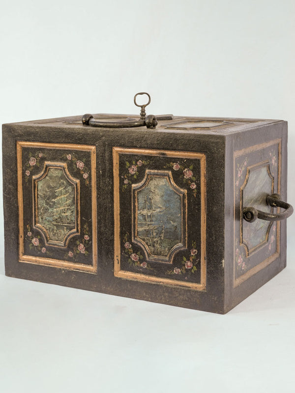 18th-century French maritime-themed painted iron safe