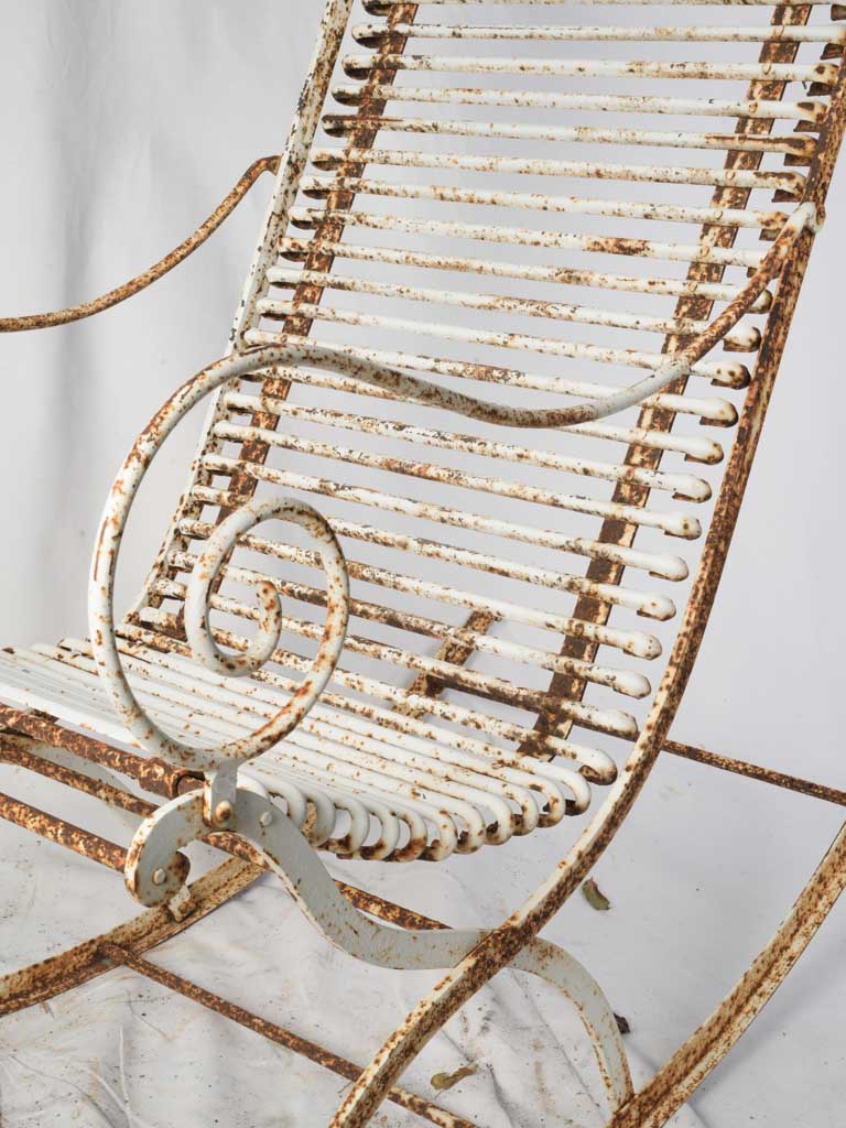 Rare 1970s Arras Wrought Iron Rocking Chair w/ Distressed White Patina - 37½"
