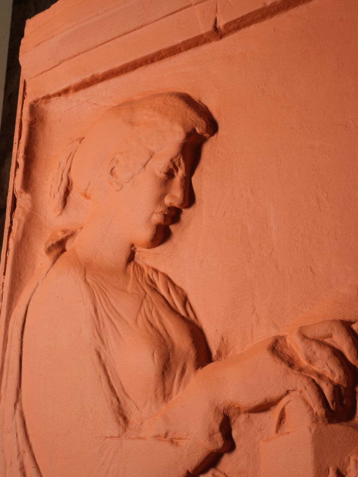 Large Antique Louvre Workshop Plaster Cast w/ Bold Contemporary Orange Finish - 62½" x 38¼"