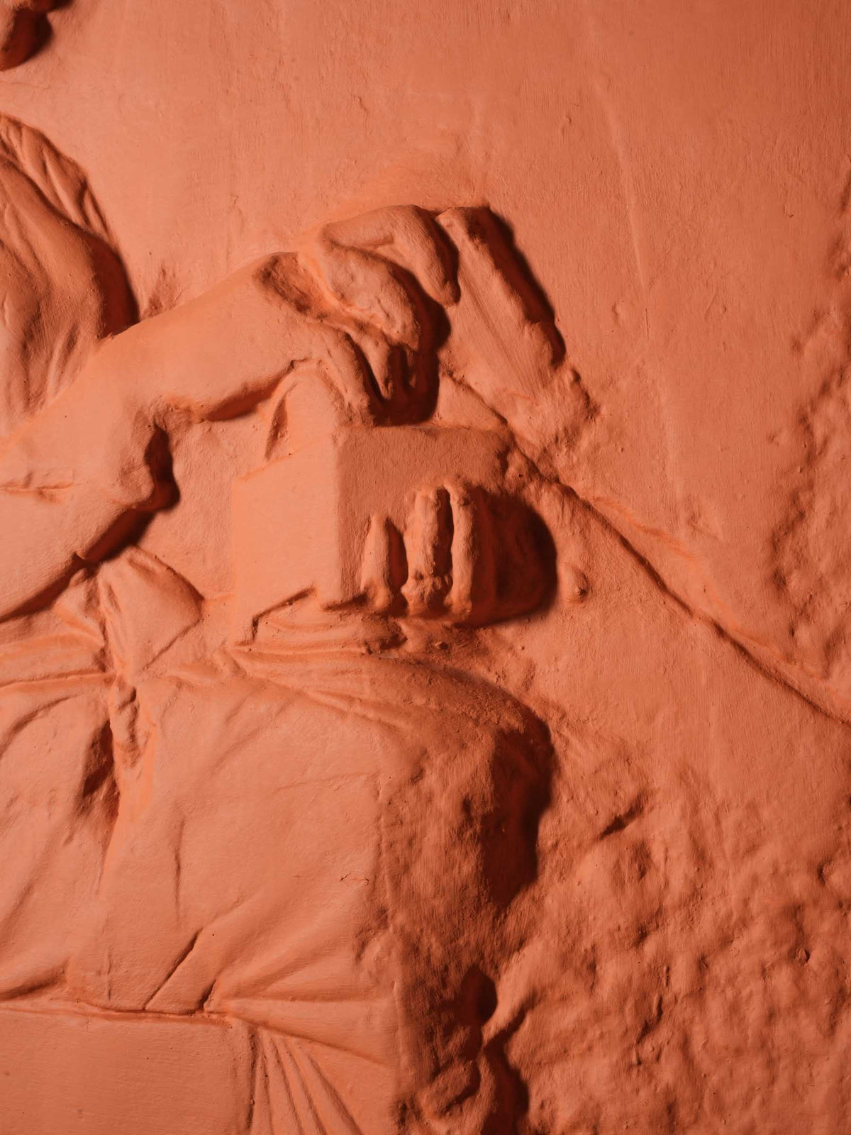 Large Antique Louvre Workshop Plaster Cast w/ Bold Contemporary Orange Finish - 62½" x 38¼"
