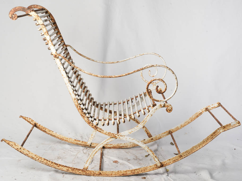 Rare 1970s Arras Wrought Iron Rocking Chair w/ Distressed White Patina - 37½"