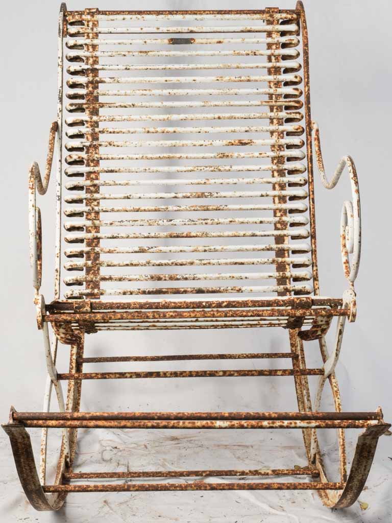 Rare 1970s Arras Wrought Iron Rocking Chair w/ Distressed White Patina - 37½"