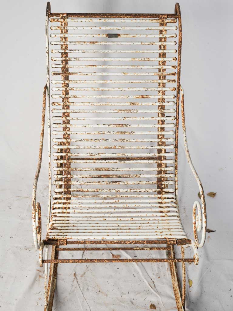 Rare 1970s Arras Wrought Iron Rocking Chair w/ Distressed White Patina - 37½"