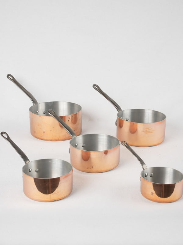 Vintage copper French saucepan collection
