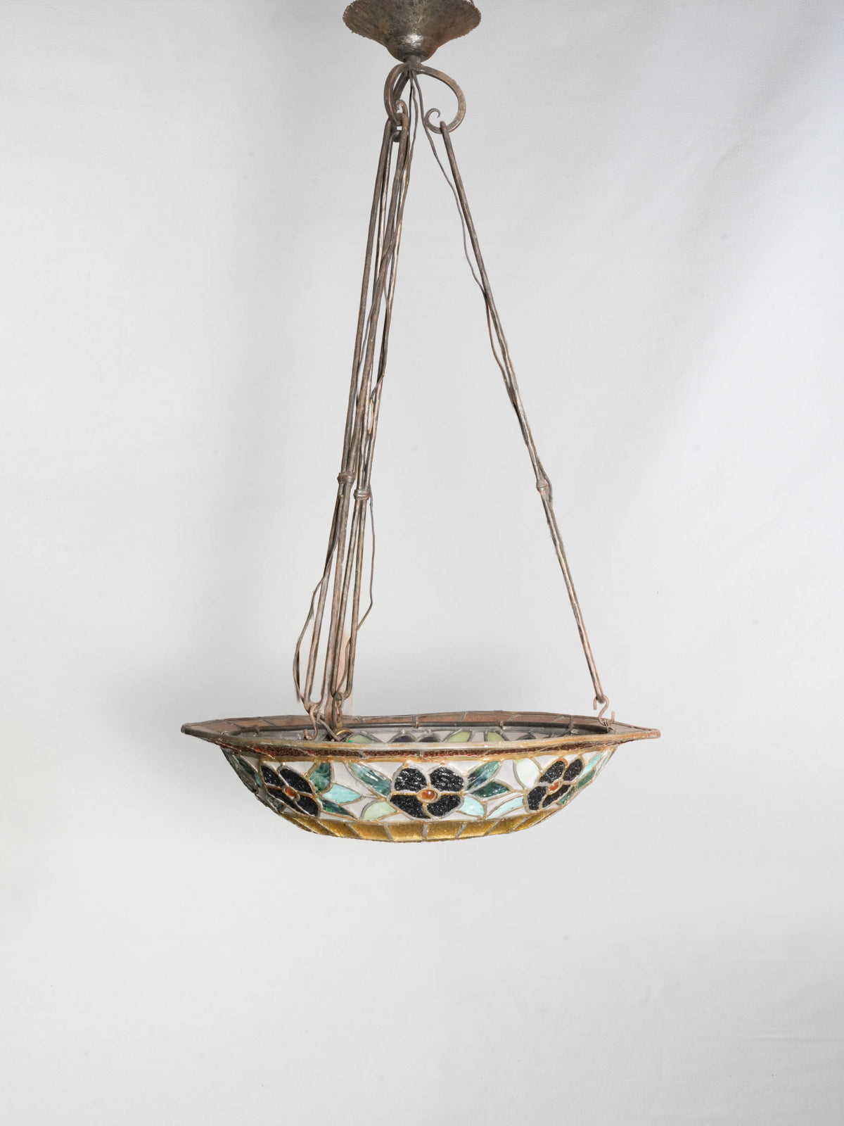 Early 20th-Century French Tiffany-Style Stained-Glass Pendant Light - 35¾"